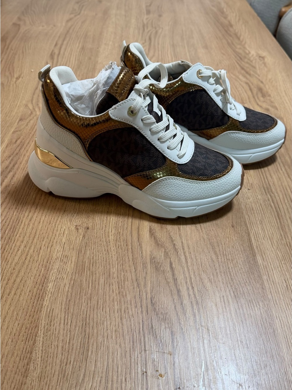 Michael Kors White, Navy & Gold Platform Sneakers